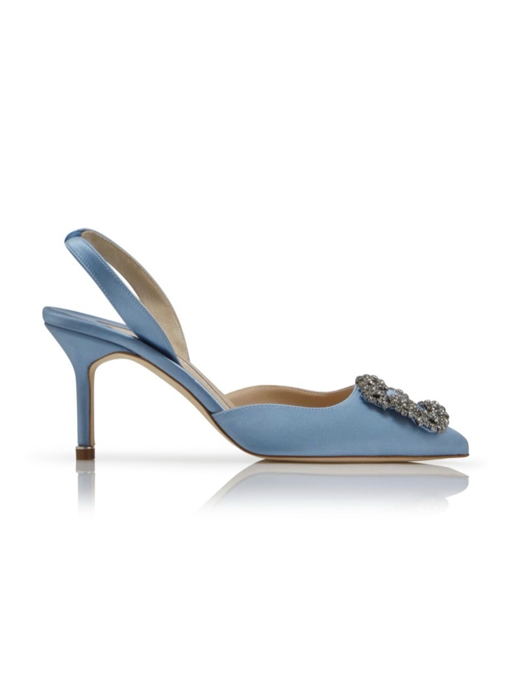 Manolo Blahnik Powder Blue Satin Slingback Pump with Crystal Buckle Hangisi 70 - Picture 2 of 12